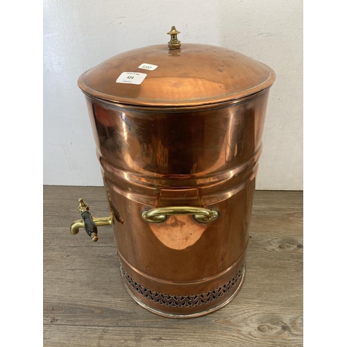 424 - A Victorian copper and pierced brass tea urn - approx. 50cm high x 29cm diameter