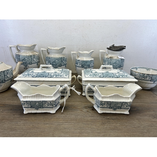 352 - Ten pieces of Victorian transferware pottery, four stamped Alexandria Rd No. 39268 and six stamped T... 