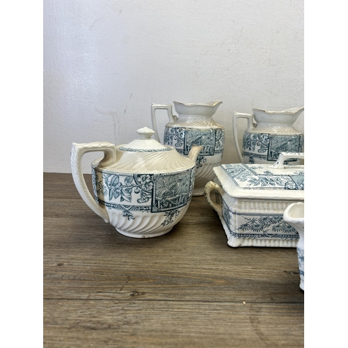 352 - Ten pieces of Victorian transferware pottery, four stamped Alexandria Rd No. 39268 and six stamped T... 