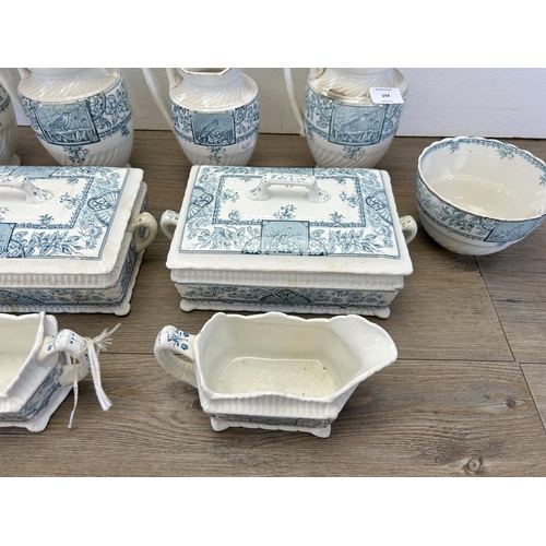 352 - Ten pieces of Victorian transferware pottery, four stamped Alexandria Rd No. 39268 and six stamped T... 