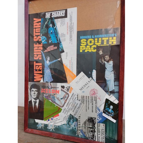 745 - Four framed collections of stage show flyers to include some signed items