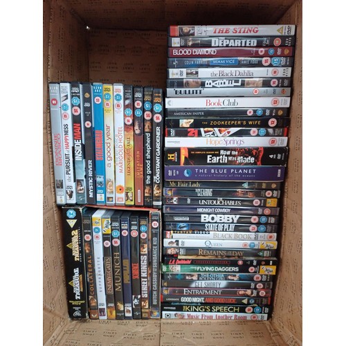 747 - Two boxes containing a collection of DVDs with sealed titles to include The Snowman, The Book Thief,... 