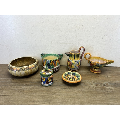 383 - Six pieces of ceramics, five Italian and one Cranston Pottery bowl