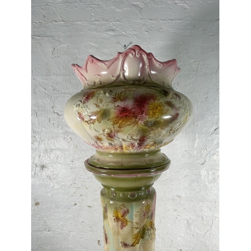 393 - A Victorian style transfer printed pottery jardinière and stand - approx. 112cm high