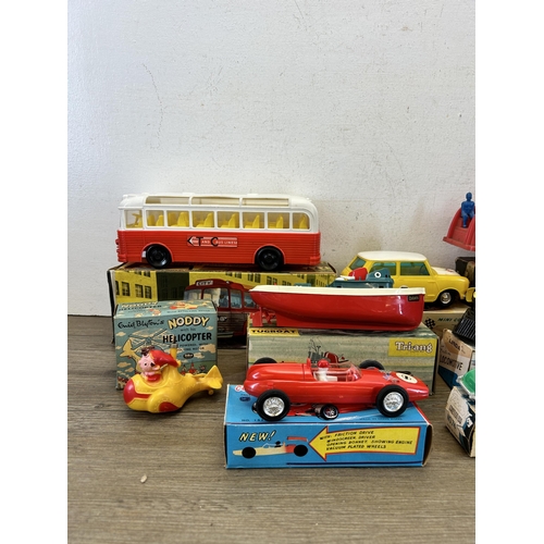 488 - Nine vintage boxed model vehicles to include Tri-ang clockwork tugboat, The Linder No. 28144 frictio... 