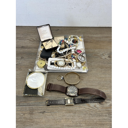 536 - A collection of costume jewellery and wristwatches to include 9ct gold plated bangle, sterling silve... 