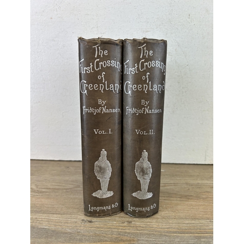 570 - Two Victorian first edition volumes of The First Crossing of Greenland by Fridtjof Nansen hardback b... 