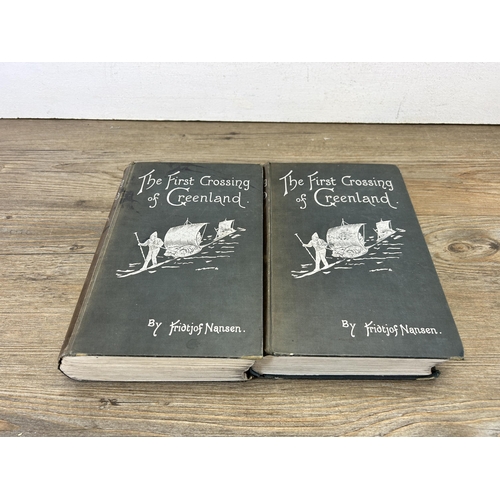 570 - Two Victorian first edition volumes of The First Crossing of Greenland by Fridtjof Nansen hardback b... 