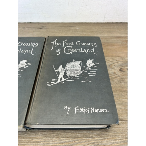 570 - Two Victorian first edition volumes of The First Crossing of Greenland by Fridtjof Nansen hardback b... 