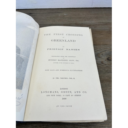 570 - Two Victorian first edition volumes of The First Crossing of Greenland by Fridtjof Nansen hardback b... 