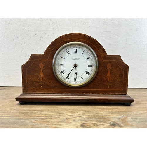 613 - An Edwardian Oldfield Ltd Liverpool inlaid mahogany cased mantel clock