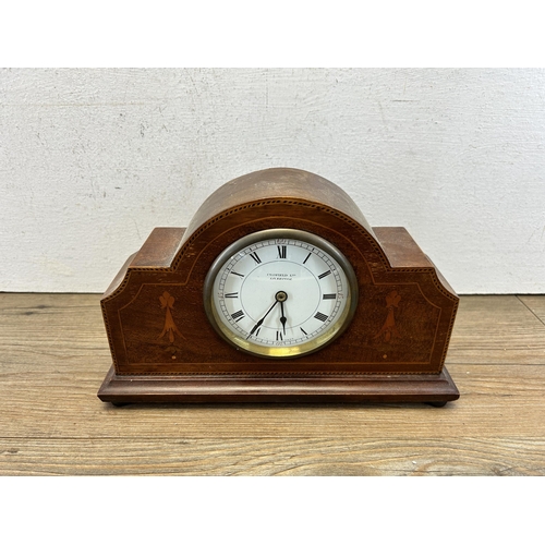 613 - An Edwardian Oldfield Ltd Liverpool inlaid mahogany cased mantel clock