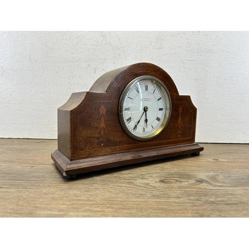 613 - An Edwardian Oldfield Ltd Liverpool inlaid mahogany cased mantel clock