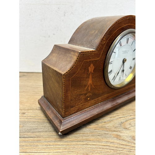 613 - An Edwardian Oldfield Ltd Liverpool inlaid mahogany cased mantel clock