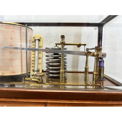 619 - An early 20th century Dollond London mahogany and bevelled glass cased barograph - approx. 22.5cm hi... 