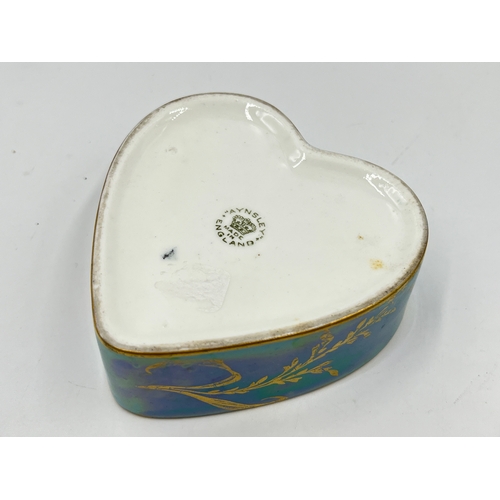 287 - A 1920s Aynsley Lustre butterfly pattern heart shaped trinket box - approx. 10cm x 10cm