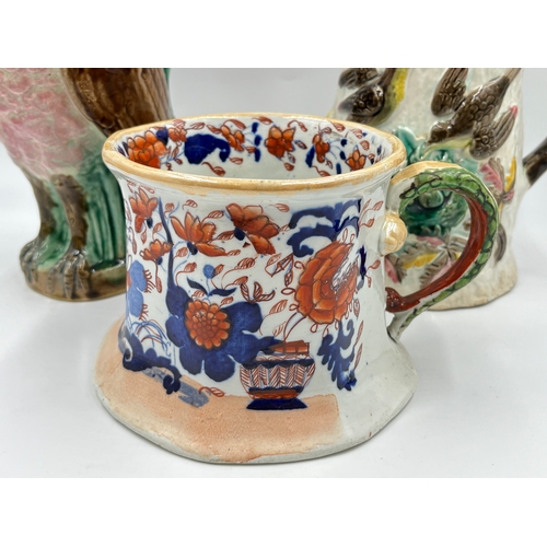 319 - Three pieces of 19th century pottery, one Regency Mason's Ironstone mug circa 1830 and two Victorian... 