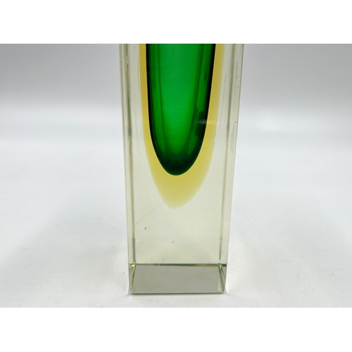 328 - A mid 20th century Murano Sommerso green glass vase - approx. 13cm high