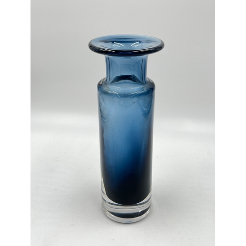 335 - A mid 20th century blue glass vase, signed to base - approx. 22cm high