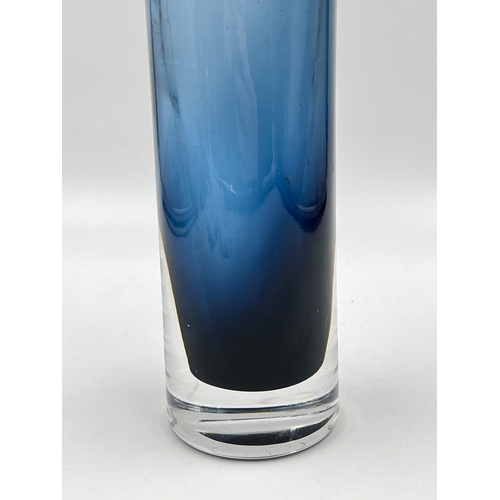 335 - A mid 20th century blue glass vase, signed to base - approx. 22cm high