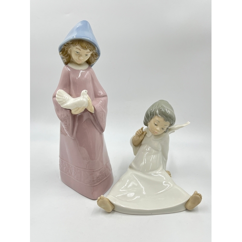 348 - Two Spanish porcelain figurines, one Lladro Angel and one Nao by Lladro - largest approx. 27cm high