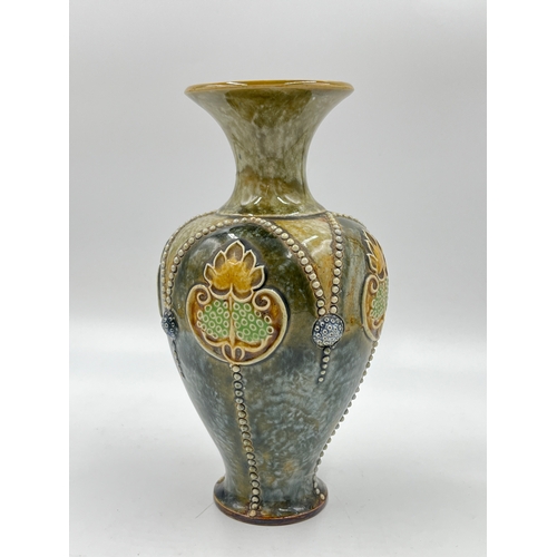 349E - An Art Nouveau Royal Doulton no. 8425A stoneware vase - approx. 20cm high