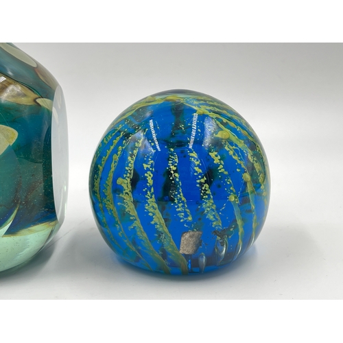 349F - Two pieces of 1970s Mdina glassware, one paperweight and one vase - approx. 19cm high