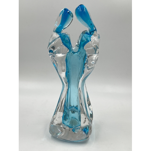 349G - A Murano blue glass Lovers vase - approx. 27cm high