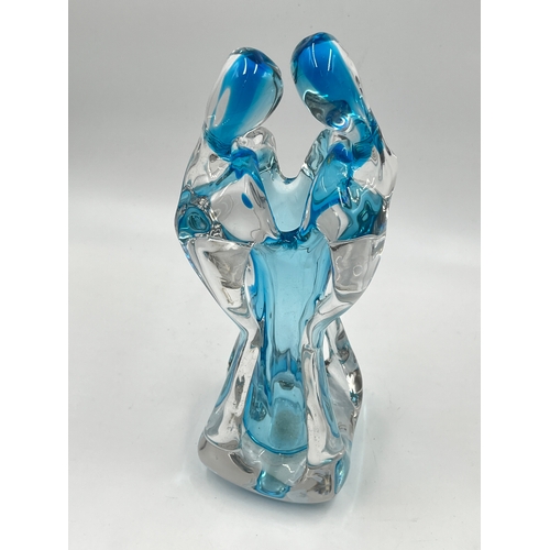 349G - A Murano blue glass Lovers vase - approx. 27cm high