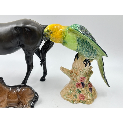 349J - Three Beswick figurines, no. 930 Parakeet, no. 915 Foal and no. 2466 Black Beauty