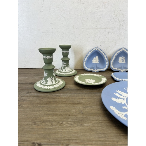 368 - Ten pieces of Wedgwood Jasperware, seven pale blue and three sage green