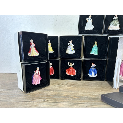 369 - Twenty boxed Royal Doulton Miniature Ladies Collection figurines with display stand and boxed Royal ... 