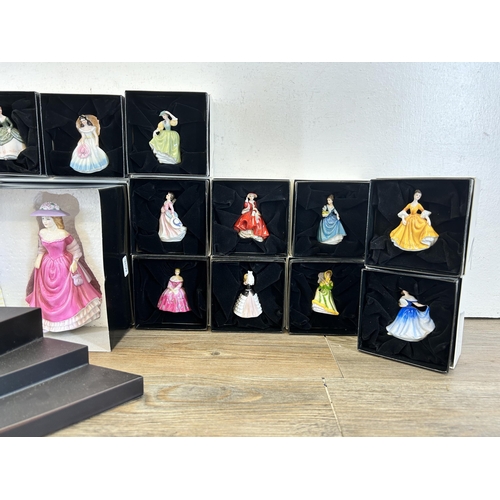 369 - Twenty boxed Royal Doulton Miniature Ladies Collection figurines with display stand and boxed Royal ... 