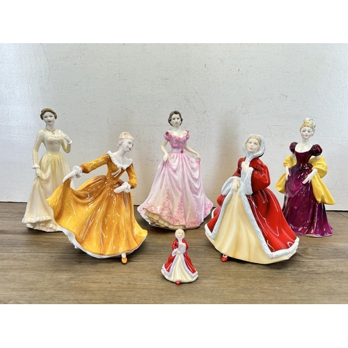 375 - Six Royal Doulton figurines, Pretty Ladies Rachel - HN 4780, Rachel - M207, Classics Lisa - HN 4525,... 