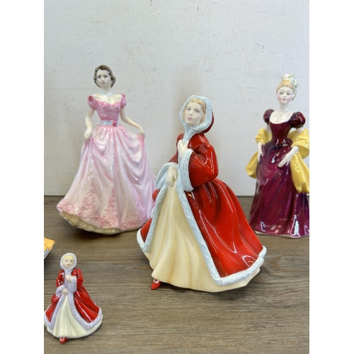 375 - Six Royal Doulton figurines, Pretty Ladies Rachel - HN 4780, Rachel - M207, Classics Lisa - HN 4525,... 