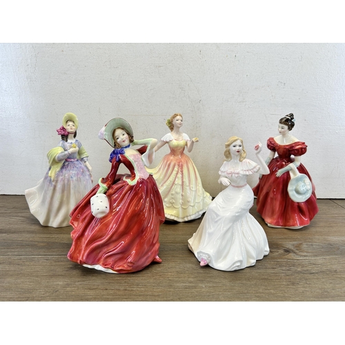 376 - Five Royal Doulton figurines, Anna - HN 4095, Figure Of The Year 1995 Deborah - HN 3644, Autumn Bree... 