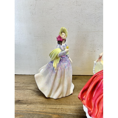 376 - Five Royal Doulton figurines, Anna - HN 4095, Figure Of The Year 1995 Deborah - HN 3644, Autumn Bree... 