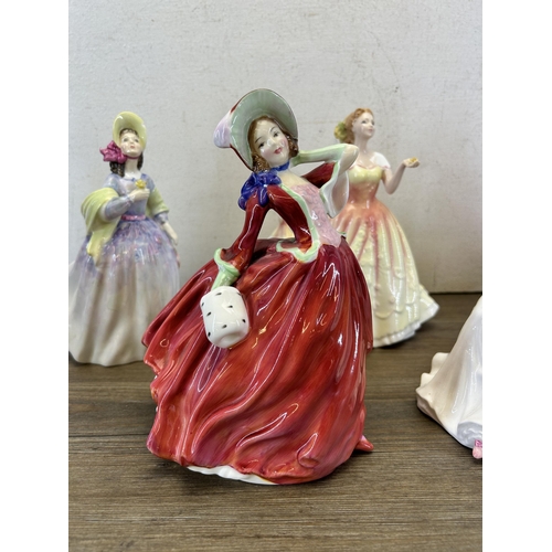 376 - Five Royal Doulton figurines, Anna - HN 4095, Figure Of The Year 1995 Deborah - HN 3644, Autumn Bree... 