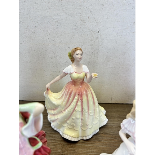 376 - Five Royal Doulton figurines, Anna - HN 4095, Figure Of The Year 1995 Deborah - HN 3644, Autumn Bree... 