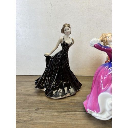 377 - Five Royal Doulton figurines, Flower Of Love - HN 3970, Classics In Vogue Daniella - HN 4551, For Yo... 