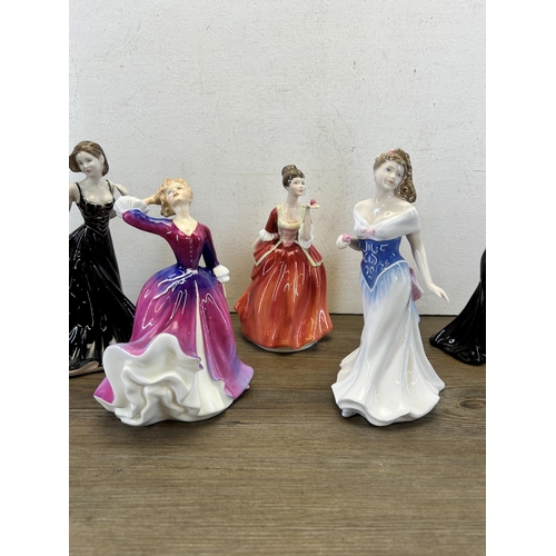 377 - Five Royal Doulton figurines, Flower Of Love - HN 3970, Classics In Vogue Daniella - HN 4551, For Yo... 