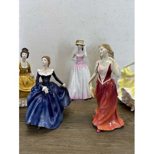 378 - Five Royal Doulton figurines, Strolling - HN 3755, Pretty Ladies Fragrance - HN 4931, Coralie - HN 2... 