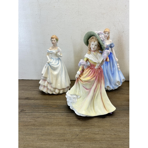 380 - Five Royal Doulton figurines, Katie - HN 3560, For You - HN 3754, Millennium Celebration - HN 4021, ... 