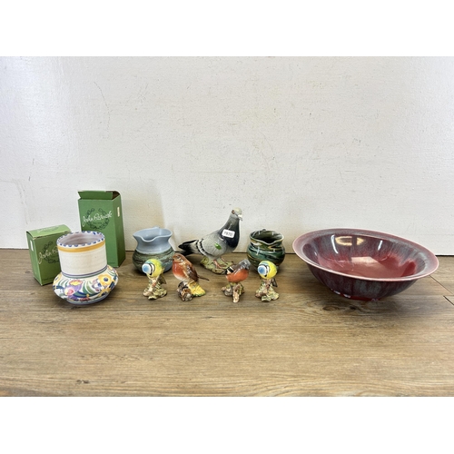 382 - Nine pieces of ceramics to include Carter Stabler Adams Ltd Poole England vase, five Beswick bird fi... 