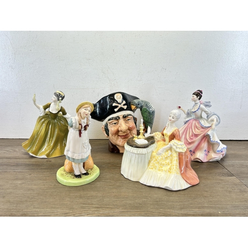 396 - Five Royal Doulton items, four figurines, Meditation - HN 2330, Pollyanna - HN 2965, Simone - HN 237... 