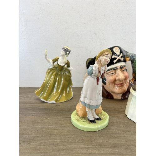 396 - Five Royal Doulton items, four figurines, Meditation - HN 2330, Pollyanna - HN 2965, Simone - HN 237... 