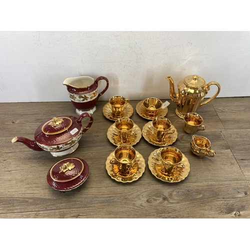 350 - Seventeen pieces of Wade pottery, Gold Lustre fourteen-piece coffee set and Rubytone three-piece tea... 