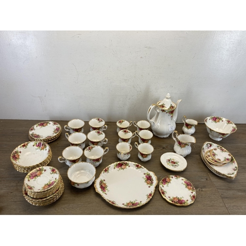 351 - A collection of Royal Albert Old Country Roses bone china to include coffee pot, six teacups and sau... 