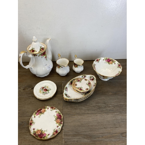 351 - A collection of Royal Albert Old Country Roses bone china to include coffee pot, six teacups and sau... 