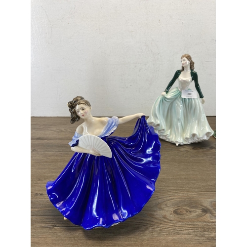 360 - Four Royal Doulton figurines, Elyse - HN 2474, Fleur - HN 2368, Elaine - HN 2791 and Classics Happy ... 